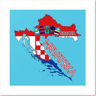 Croatia flag & map Posters and Art